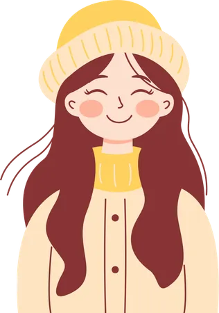 Happy Girl Wearing Hat and Warm Clothes  Illustration