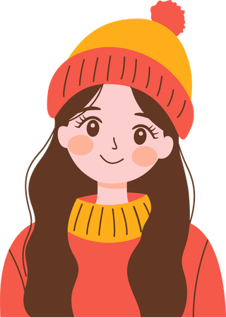 Happy girl Wearing Hat and Warm Clothes  Illustration