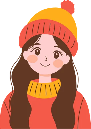 Happy girl Wearing Hat and Warm Clothes  Illustration