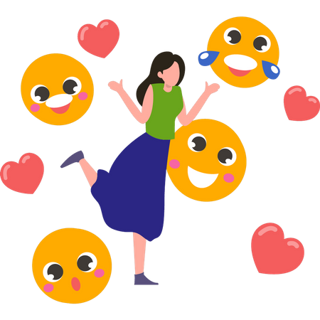 Happy girl with emojis  Illustration