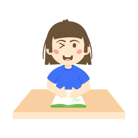 Happy Girl with English Book  Illustration