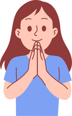 Happy Girl With Folded Hands  Illustration