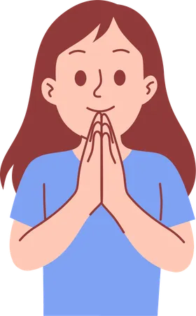 Happy Girl With Folded Hands  Illustration