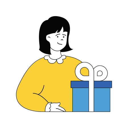 Happy girl with gift box  Illustration