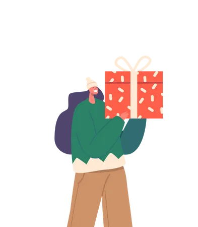 Happy Girl With Gift Box Illustration