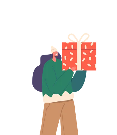 Happy Girl With Gift Box  Illustration