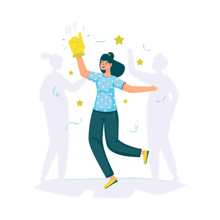 Happy girl with one hand pointing symbol  Illustration