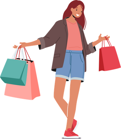 Happy Girl with Shopping Packages  イラスト