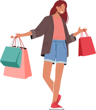 Happy Girl with Shopping Packages  Illustration