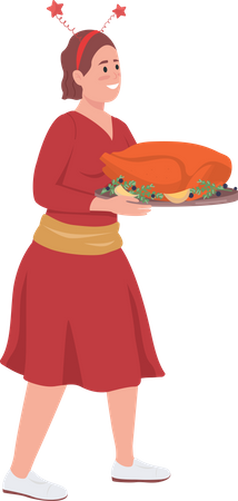 Happy girl with thanksgiving turkey  Illustration