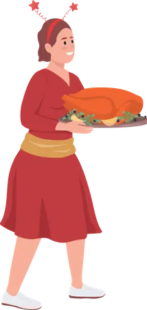 Happy girl with thanksgiving turkey Illustration