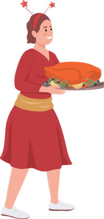 Happy girl with thanksgiving turkey  Illustration