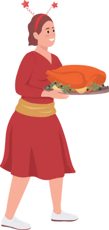 Happy girl with thanksgiving turkey  Illustration