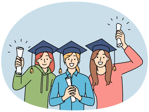 Happy girls holding graduation diplomas  Illustration