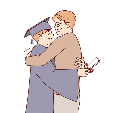 Happy graduate boy hugging with father  Illustration