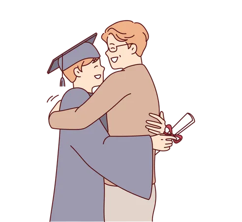 Happy graduate boy hugging with father  Illustration