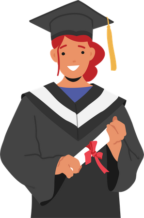 Happy graduate girl holding degree certificate  Illustration