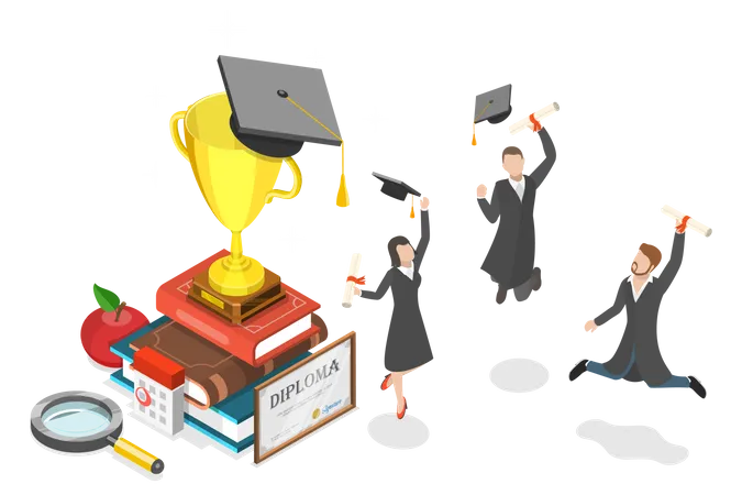 3 D Isometric Flat Vector Conceptual Illustration Of Graduation Group Of Happy Graduated Students Illustration