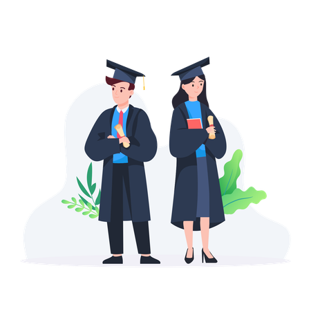Happy Graduated Students Wearing Academic Dress Gown  Illustration