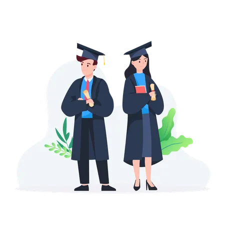 Happy Graduated Students Wearing Academic Dress Gown  Illustration