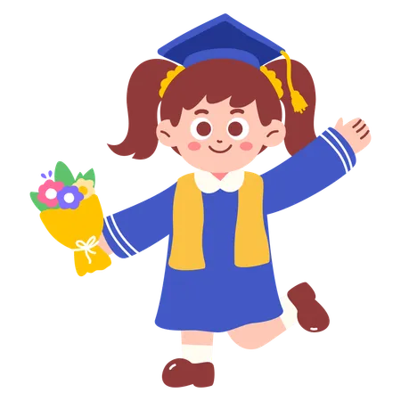 Happy Graduation Girl Holding Flower  Illustration