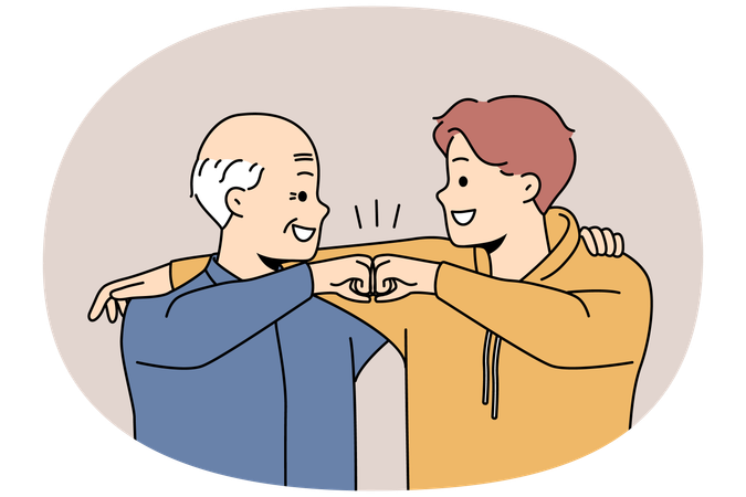 Happy grandfather and grandson give fists bump  Illustration