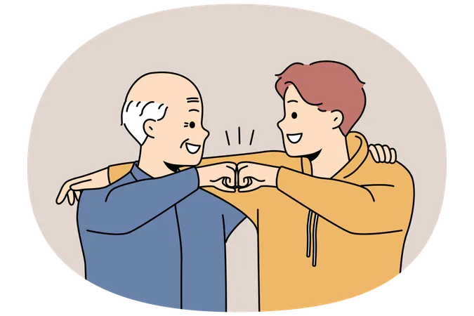 Happy grandfather and grandson give fists bump  Illustration