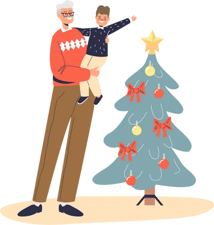 Happy grandfather holding on hands little kid boy  Illustration