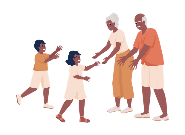 Happy grandparents greeting grandchildren  Illustration