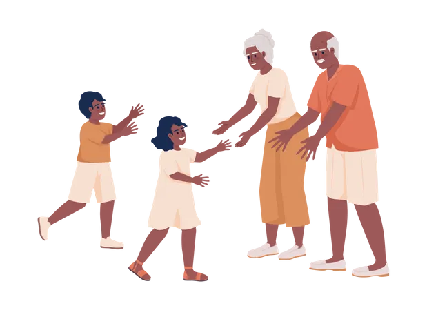 Happy grandparents greeting grandchildren  Illustration