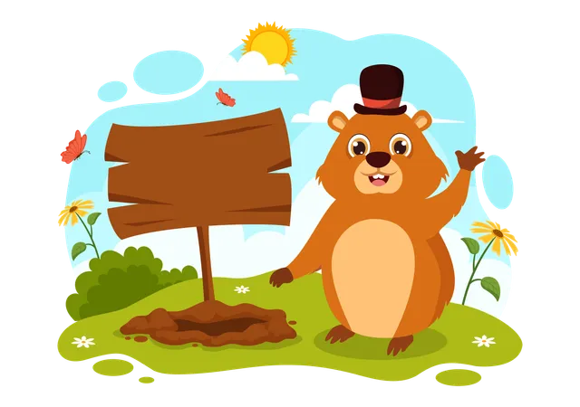 Happy Groundhog Day Vector Illustration On February 2 With A Groundhog Animal Emerged From The Hole Land And Garden In Background Cartoon Design Illustration