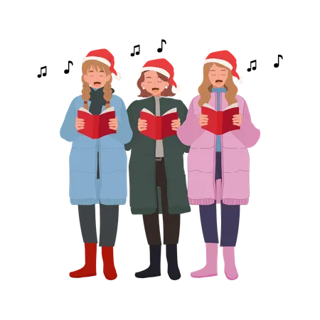 Happy Group Singing Christmas Song  Illustration