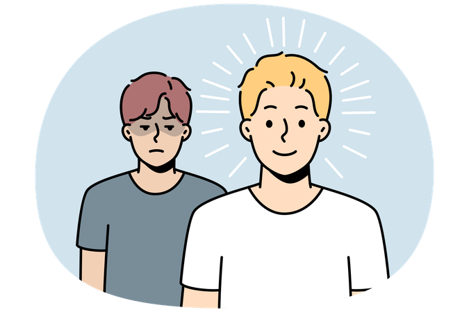 Happy guy stands in front of sad one  Illustration