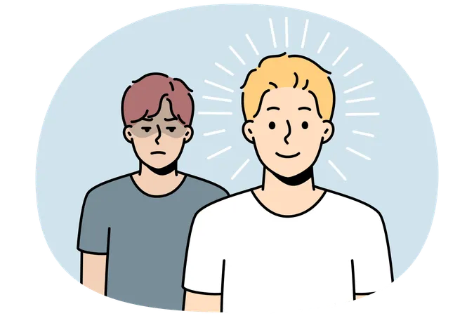 Happy guy stands in front of sad one  Illustration