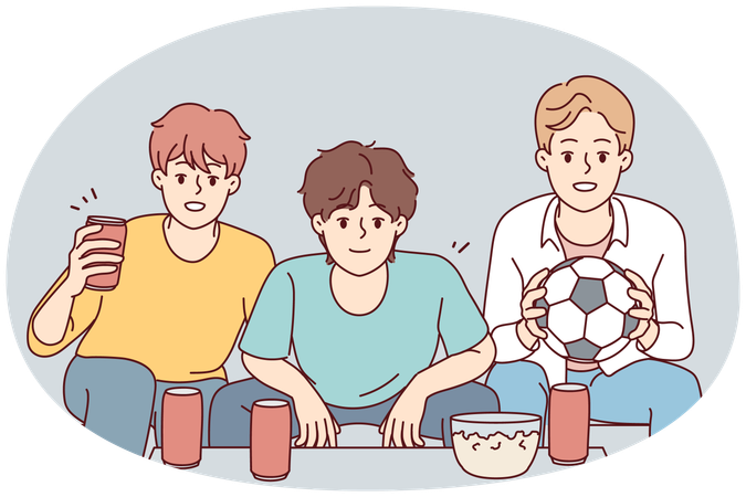 Happy guys watch football at home together  Illustration