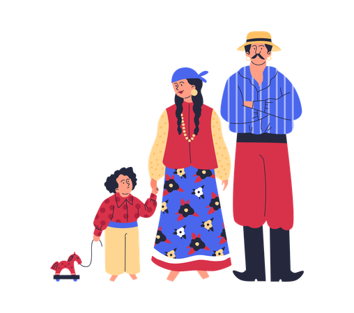 Happy gypsy family in traditional clothes  Illustration