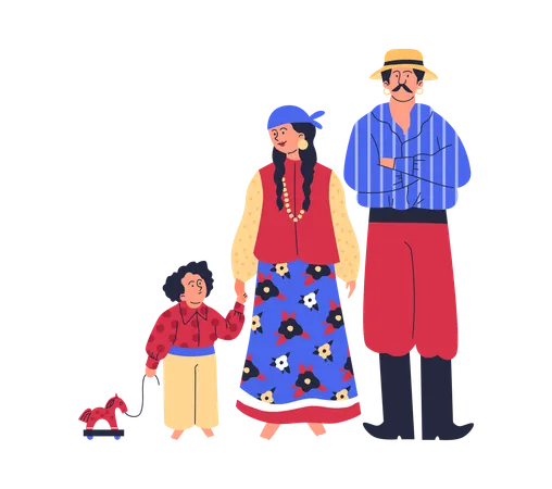 Happy gypsy family in traditional clothes  Illustration