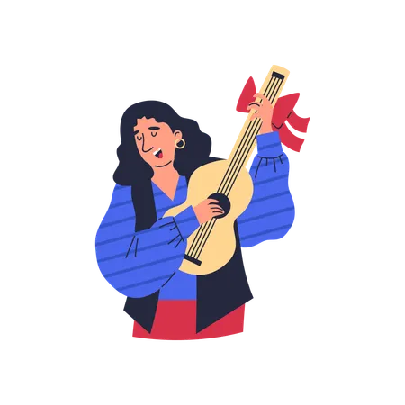 Happy gypsy man playing guitar  Illustration