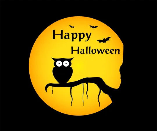 Happy halloween background with Illustration owl silhouette on moon Illustration