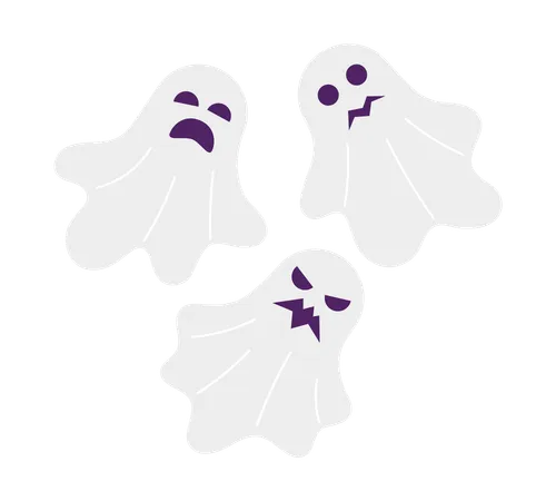 Happy Halloween Ghosts Flat Concept Vector Spot Illustration Haunted House Spirits 2 D Cartoon Characters On White For Web UI Design Helloween Monsters Isolated Editable Creative Hero Image Illustration