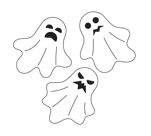 Happy Halloween Ghosts Monochrome Concept Vector Spot Illustration Haunted House Spirits 2 D Flat Bw Cartoon Characters For Web UI Design Helloween Monsters Isolated Editable Hand Drawn Hero Image Illustration