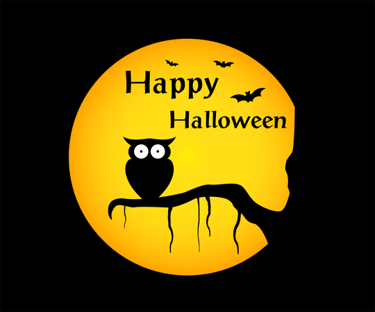 Happy Halloween-Hintergrund mit Illustration Eule Silhouette auf dem Mond  Illustration