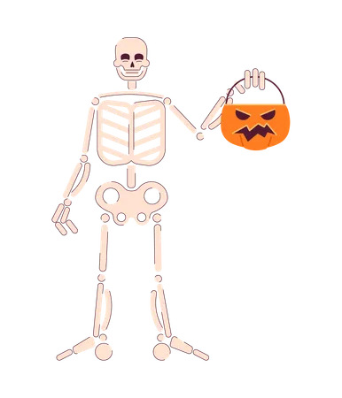 Happy Halloween Skeleton Flat Concept Vector Spot Illustration Helloween Party Adult Candy Bucket 2 D Cartoon Character On White For Web UI Design Skeleton Trick Isolated Editable Creative Hero Image Illustration