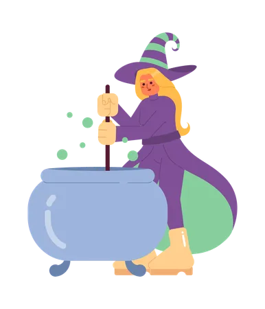 Happy Halloween Witch Flat Concept Vector Spot Illustration Wicked Witch Cauldron 2 D Cartoon Character On White For Web UI Design Magic Woman Brewing Potion Isolated Editable Creative Hero Image Illustration