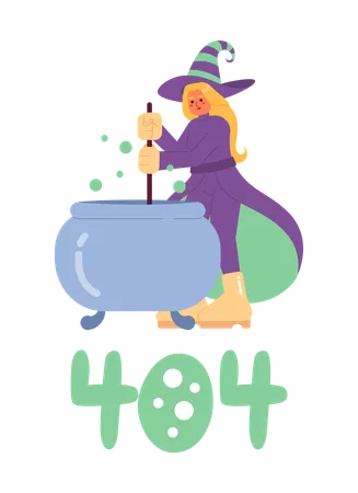 Happy Halloween Witch Error 404 Flash Message Wicked Witch Cauldron Brewing Potion Empty State Ui Design Page Not Found Popup Cartoon Image Vector Flat Illustration Concept On White Background Illustration
