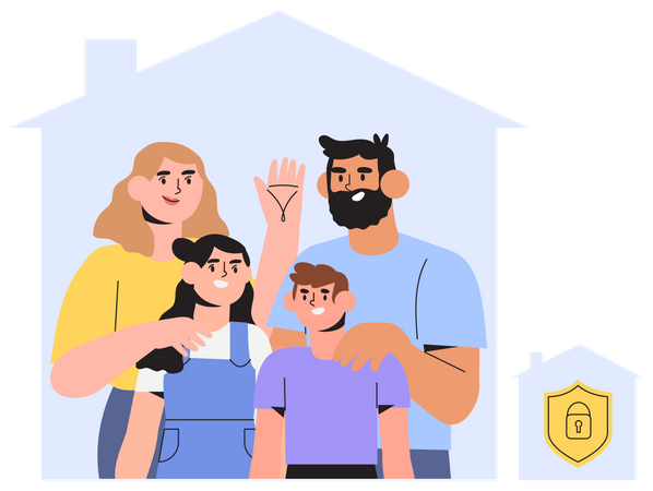 Happy healthy family stay at home Illustration