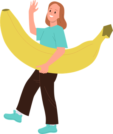 Happy healthy woman carrying banana  Illustration