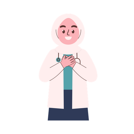Happy Hijab Female Doctor Illustration