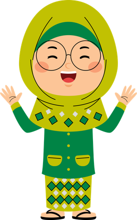 Happy hijab girl standing with open hands  Illustration