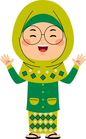 Happy hijab girl standing with open hands  Illustration